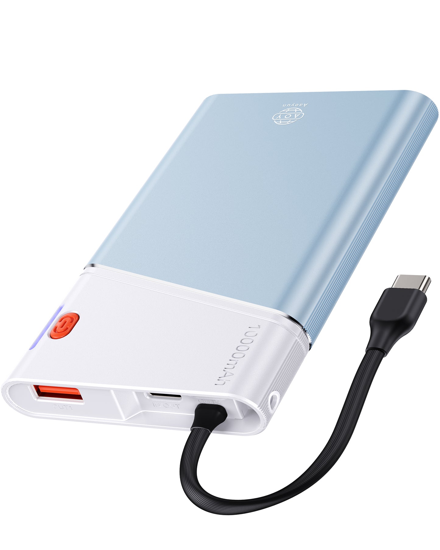 AOY-B2 ブルー 22.5W急速充電 超スリム モバイルバッテリー ケーブル付き 5000mAh/10000mAh/20000mAh