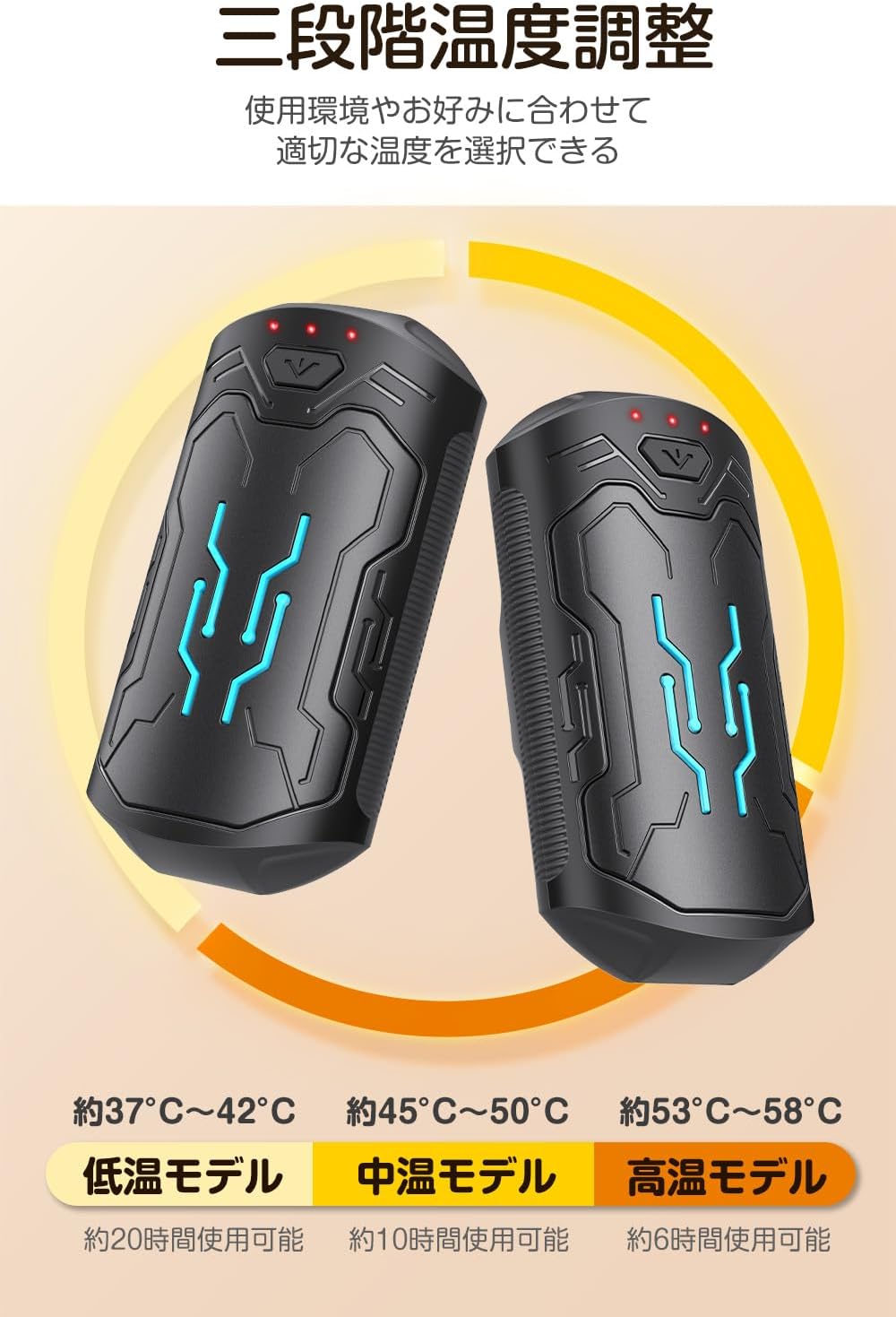 AOY-706-充電式カイロ 電気カイロ【急速発熱・分離式設計】 3階段温度調節 70g超軽量 20時間連続発熱 6000mAh大容量 カイロ 充電式 小型 持ち運び 通勤 釣り スキー アウトドア 山登り 防寒対策 プレゼント