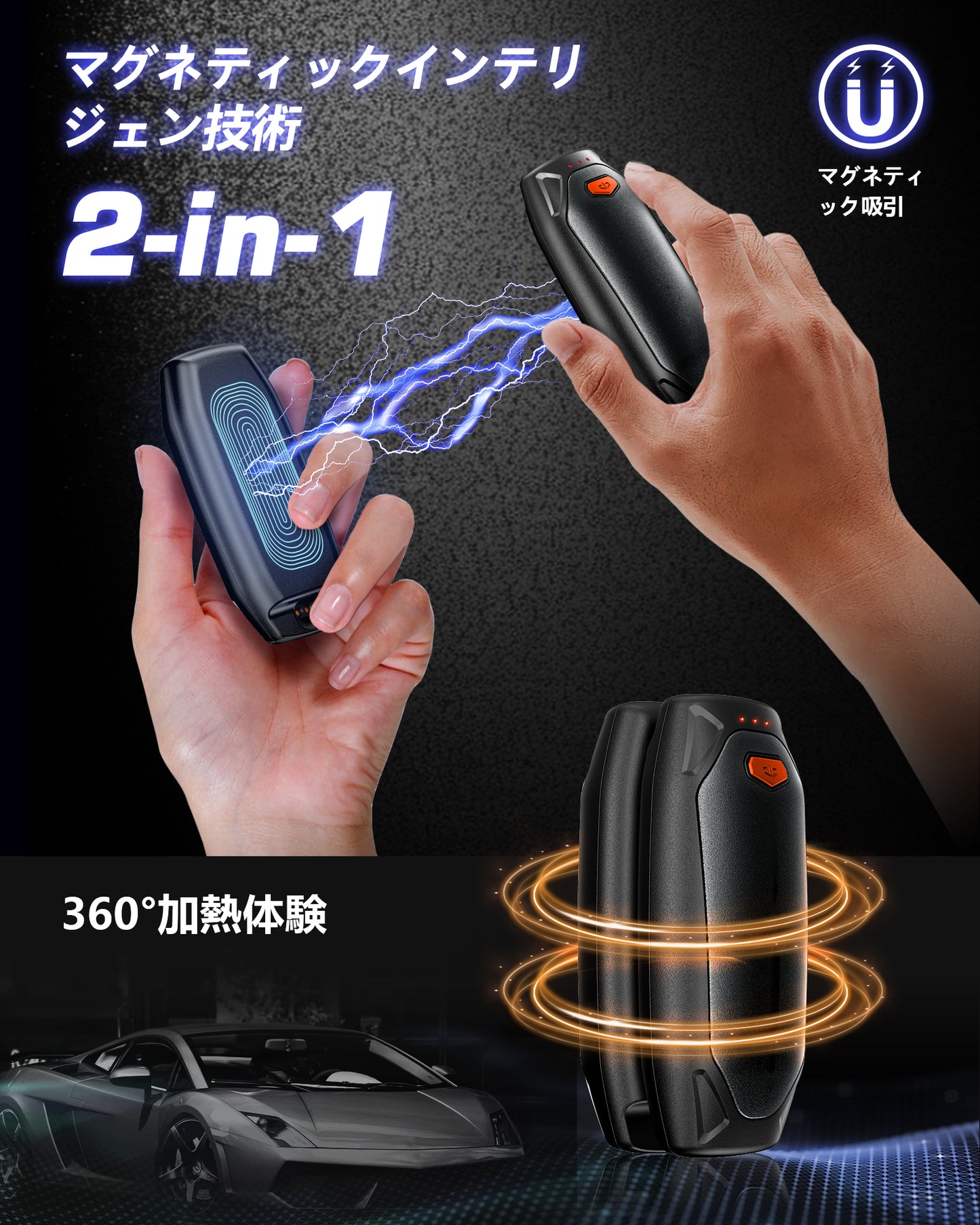 AOY-N4 グレー 充電式カイロ 充電ケース付き 14000mAh大容量バッテリー 2個セット 分離式 最大60時間連続発熱 3段階温度調整 超軽量 持ち運びやすい