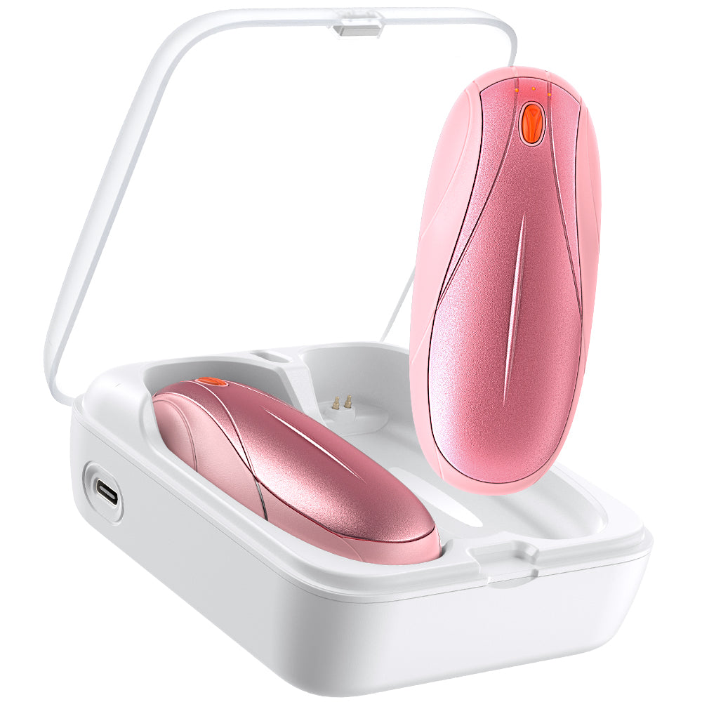 AOY-N7 ピンク 充電式カイロ 充電ケース付き 14000mAh大容量バッテリー 2個セット 分離式 最大60時間連続発熱 3段階温度調整 超軽量 持ち運びやすい