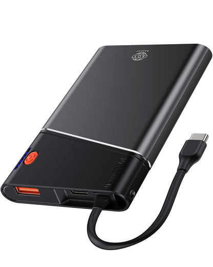 AOY-B2 ブラック 22.5W急速充電　超スリム モバイルバッテリー  ケーブル付き 5000mAh/10000mAh/20000mAh
